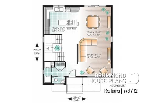 1st level - Spacious 3 bedroom contemporary house plan on two floors, open floor plan, large bathroom - Kallista