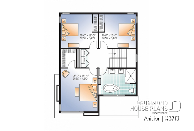 2nd level - Attractive & Affordable Small Contemporary home plan, 3 bedrooms with 2 family rooms, master with walk-in - Sequoia