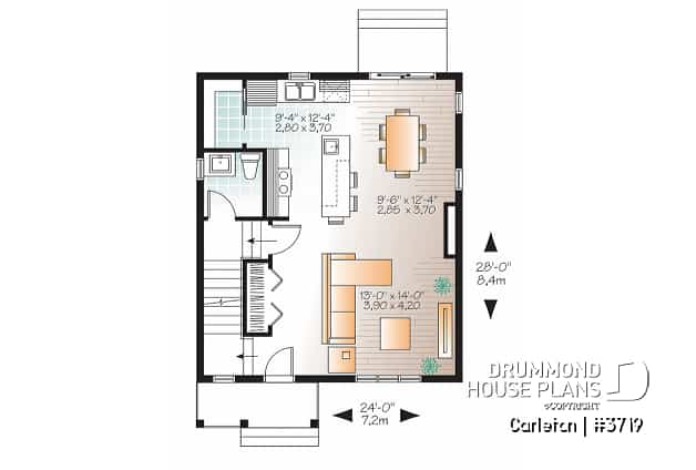1st level - Small 3 bedroom Traditional house plan with open living concept, large kitchen island and pantry - Carleton