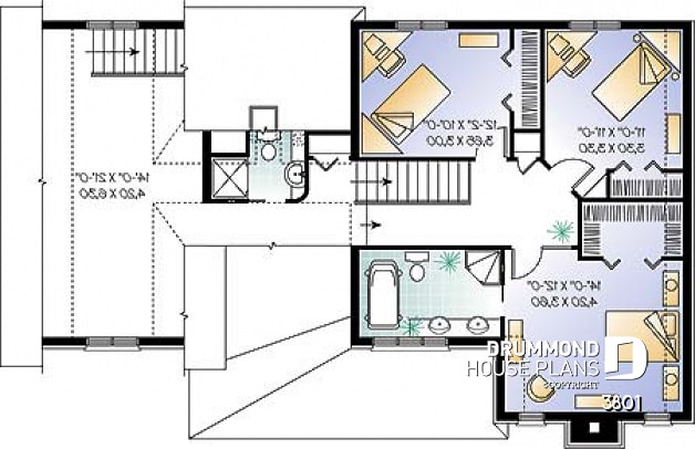 2nd level - 3 bedroom 2 storey house plan with garage, formal dining room, TV room, breakfast nook - Prague