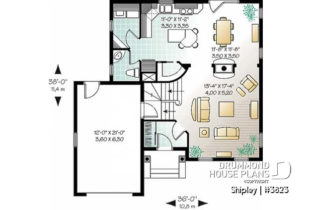 1st level - Beautiful american house plan, 3 bedrooms, see-thru fireplace, great master suite, kitchen with pantry - Shipley