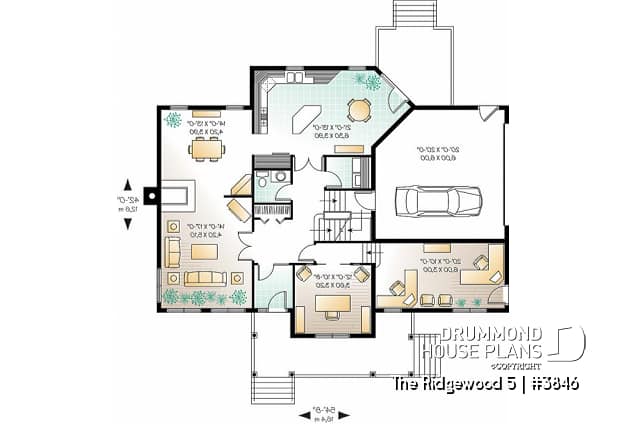 1st level - Country style house plan, 3 to 4 bedroom, 2 large home offices, sunroom, large bonus room - The Ridgewood 5