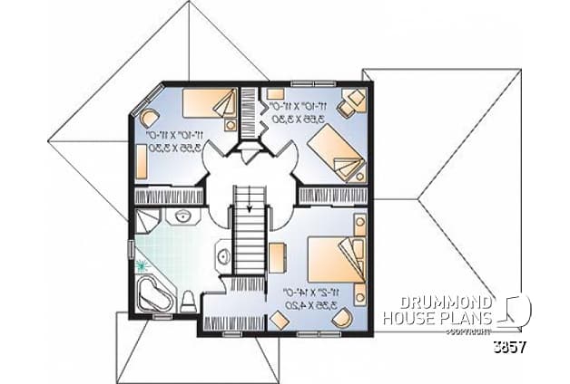 2nd level - 2 storey 3 bedroom house plan with garage, spacious family room with lots of windows, formal dining room - Darmin