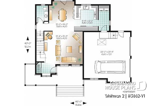1st level - Great country house plan with master suite, well appointed kitchen and double garage - Whitman 2