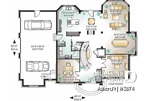 1st level - Superb 4 bedroom European house plan with home elevator, master suite, large bonus room and a triple garage - Ashcroft