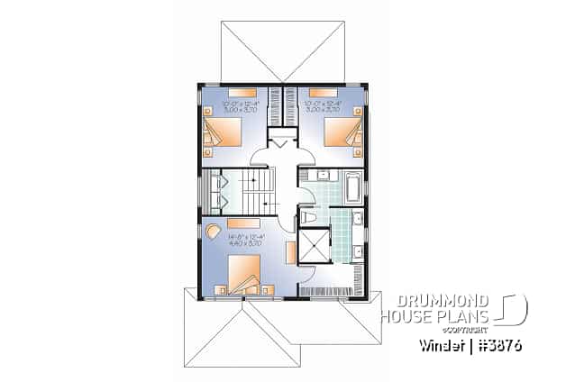 2nd level - Modern narrow lot house plan with garage, large kitchen, 3 bedrooms, master with ensuite, covered terrace - Winslet