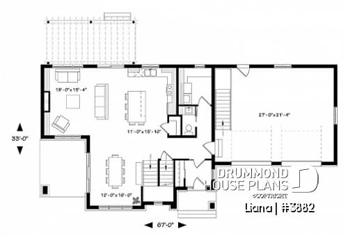1st level - Modern cottage plan with 3 covered terraces, large master suite, open floor plans, 2 car garage - Liana