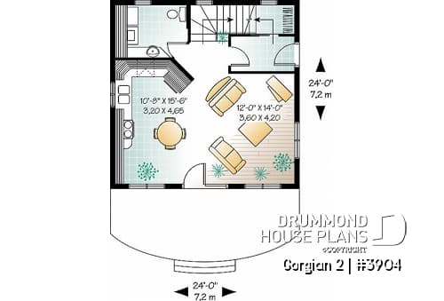 1st level - Country style cottage plan with 2 family rooms, and a master bedroom on second floor - Gorgian 2