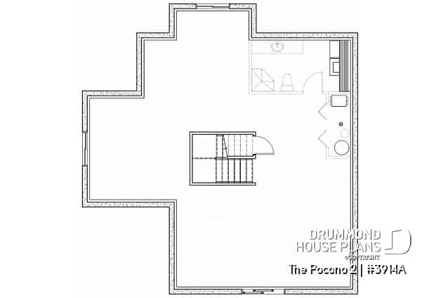 Basement - Open floor plan lakefront cottage house plan with large deck, master and living with fireplace - The Pocono 2