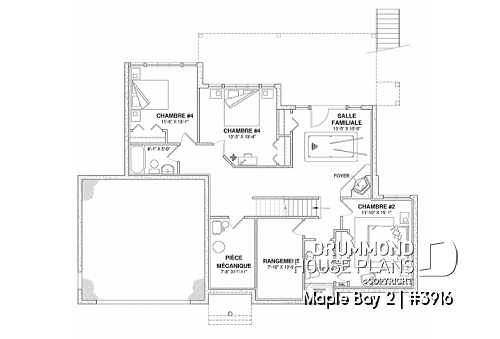 Basement - Lakefront house plan with  1 to 4+ bedrooms, 2 fireplaces, large terrace - Maple Bay 2