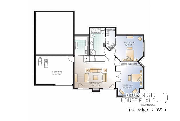 Basement - Mountain style 5 bedrooms cottage plan, 2 master suites, open concept, cathedral ceiling, walkout basement - The Lodge