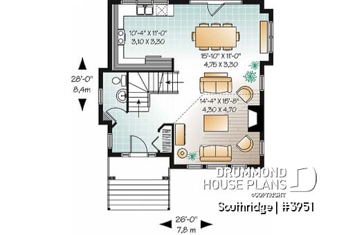 1st level - Panoramic scandinavian cottage, 1 à 3 bedroom ski chalet house plan with mezzanine - Southridge