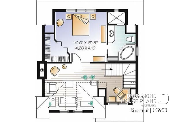 2nd level - 1 to 3 bedroom cottage house plan, cathedral ceiling, great master suite, pantry, and more! - Chestnut