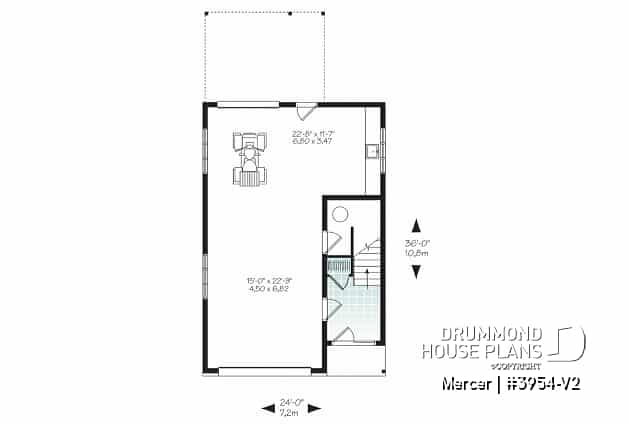 1st level - Contemporary style garage apartment house plan with open floor plan, large terrace and full apartment - Mercer