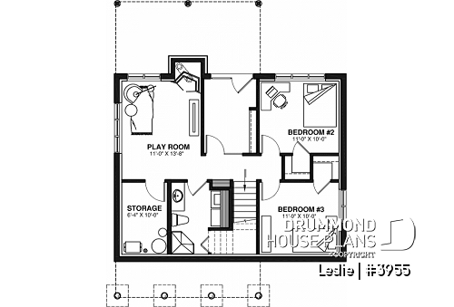 Basement - Affordable simple northwest style lakefront home plan, 1 to 3+ bedrooms, 2 living , 2 fireplaces, covered deck - Leslie