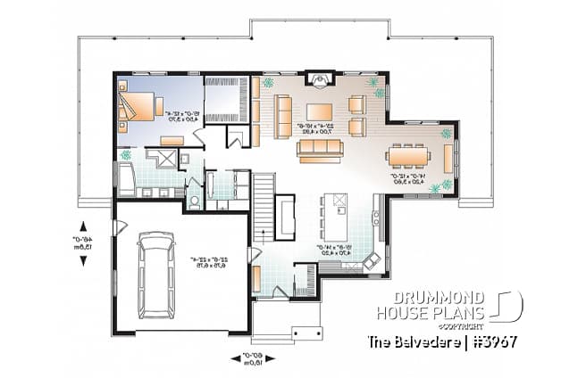 1st level - Lakefront house plan, 1 to 4 beds, open floor plans, large covered terrace, walkout basement, 2 family rooms - The Belvedere