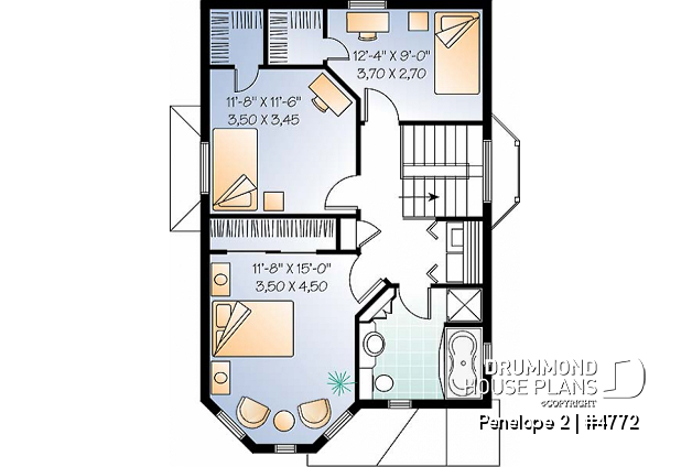 2nd level - Victorian inspired 2 storey-house plan with 3 bedrooms - Penelope 2