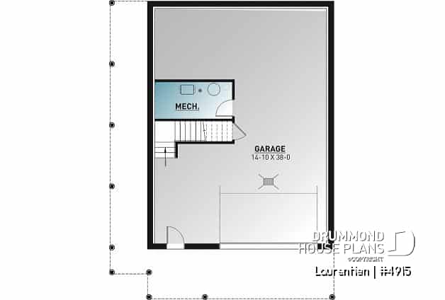 Basement - Mountain style house plan, 4 bedrooms, garage, wraparound balconies, fireplace, loft in mezzanine - Laurentien