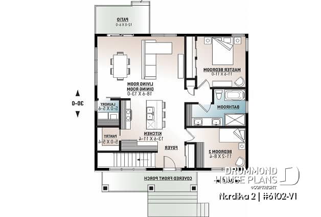1st level - Small craftsman home plan, 2+ bedrooms, large kitchen with pantry, laundry on main - Nordika 2