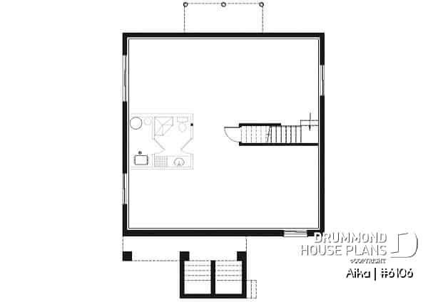 Basement - Modern one-storey house plan, 2 bedrooms, small & efficient floor plan, living space at the back of house - Aika