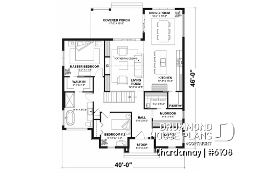 1st level - Modern Scandinavian house plan with 2 bedrooms + den, master suite, pantry, mudroom - Chardonnay