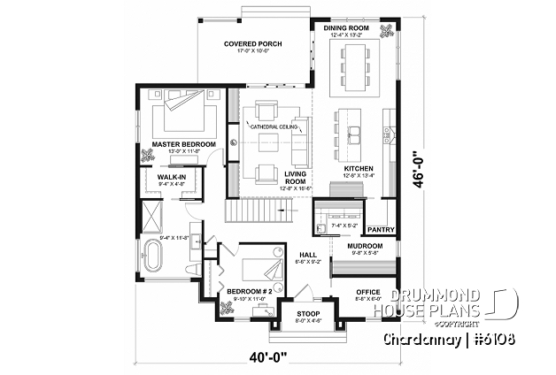 1st level - Modern Scandinavian house plan with 2 bedrooms + den, master suite, pantry, mudroom - Chardonnay
