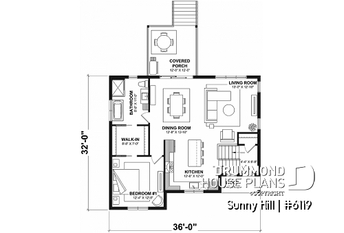 1st level - Split-level home plan with 4 bedrooms, 2 bathrooms, master on main level, covered rear terrace - Sunny Hill