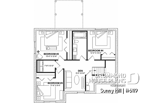 Basement - Split-level home plan with 4 bedrooms, 2 bathrooms, master on main level, covered rear terrace - Sunny Hill