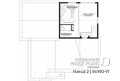 2nd level - Farmhouse-style home plan with attached RV garage, and an option offering 2-bedroom, two-story accommodation - Nomad 2