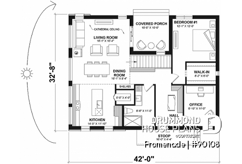 1st level - Environmentally friendly house plan, 1 to 5 beds, home office, 2 family rooms, kids' secret room - Promenade