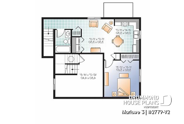 Basement - 3 bedroom house plan with basement apartment, laundry room on main floor, fireplace - Marlowe 3