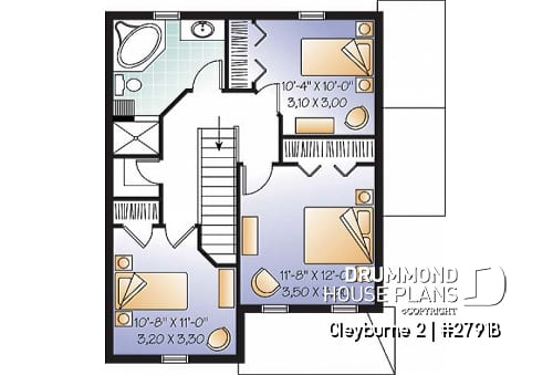 2nd level - 3 bedrom traditional house plan with ample storage & single bedroom basement appartment - Cleyburne 2