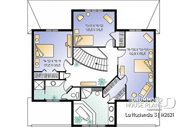 2nd level - Multigenerational house plan, one-bedroom apartment on main floor, two-story 3 bedroom for the family - La Hacienda 3