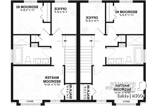 2nd level - Two-storey, 3 bedroom semi-detached, duplex house plan, laundry room on  main, master with walk-in - Belisle