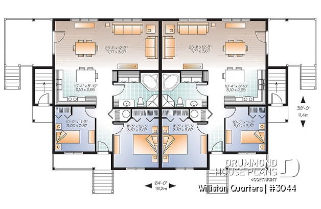 1st level - 4 unit apartment building plan, 2 bedrooms, laundry on each unit, great open floor plan concept - Williston Quarters