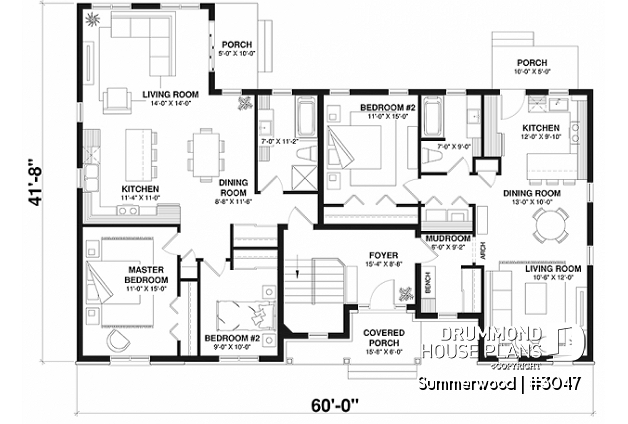 1st level - Country style intergenerational house plan with 2 large units, shared entrance, beautiful layout - Summerwood