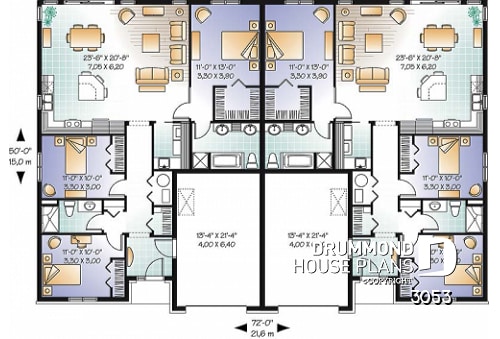 1st level - Duplex plan with 3 bedrooms and master suite on each unit + garage - Mountberry