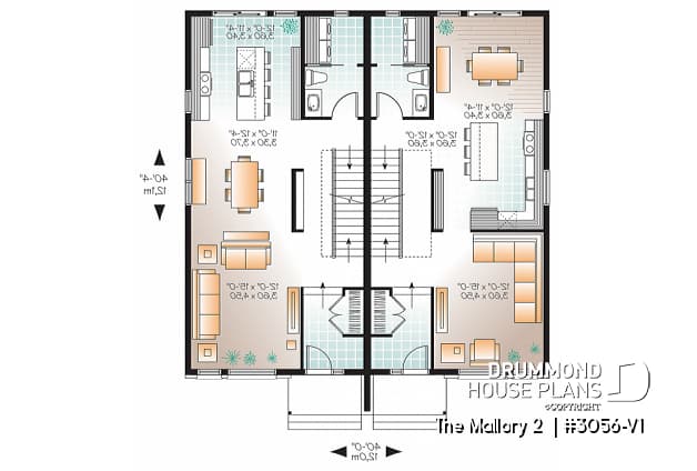 1st level - Contemporary duplex house plan, 2 or 3 bedroom option, ensuite, 2 kitchen options with large kitchen island - The Mallory 2 
