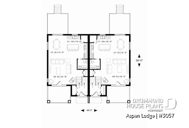 1st level - Split entry duplex house plan, great main floor open concept, pantry, kitchen island, 3 beds, 1.5 baths - Aspen Lodge