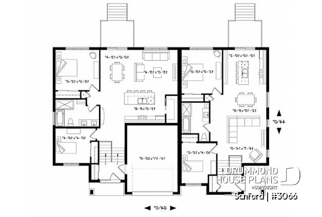 1st level - Modern duplex house plan with 2 to 4 bedrooms per unit, 2 living rooms, 2 bathrooms, laundry room and more! - Sanford