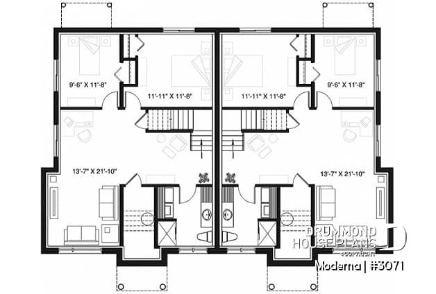 Basement - Modern duplex house plan with 2-4 bedrooms, 1-2 bathrooms and 1-2 family rooms per unit - Moderna
