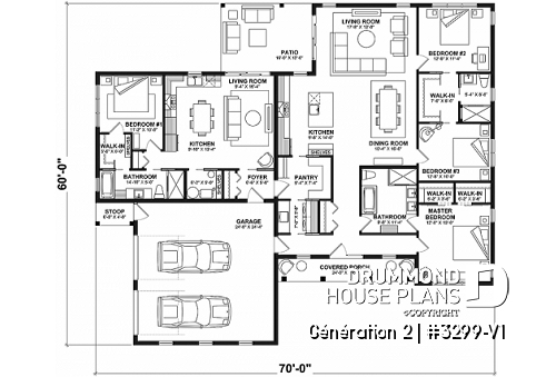 1st level - Generational house plan with 3 bedrooms and 2 baths in main apartment - Génération 2
