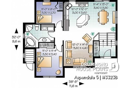 1st level - 3 to 4 bedroom split level house plan with basement appartment, 2 family rooms for main apartement, open floor - Aspendale 5