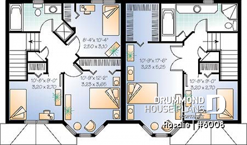 2nd level - Victorian inspired duplex plan with 2 to 3 bedroom per unit and large kitchen with pantry - Rosalie