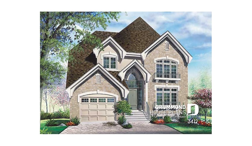 front - BASE MODEL - Traditional home plan, kitchen with nice pantry, large master suite - Rosier