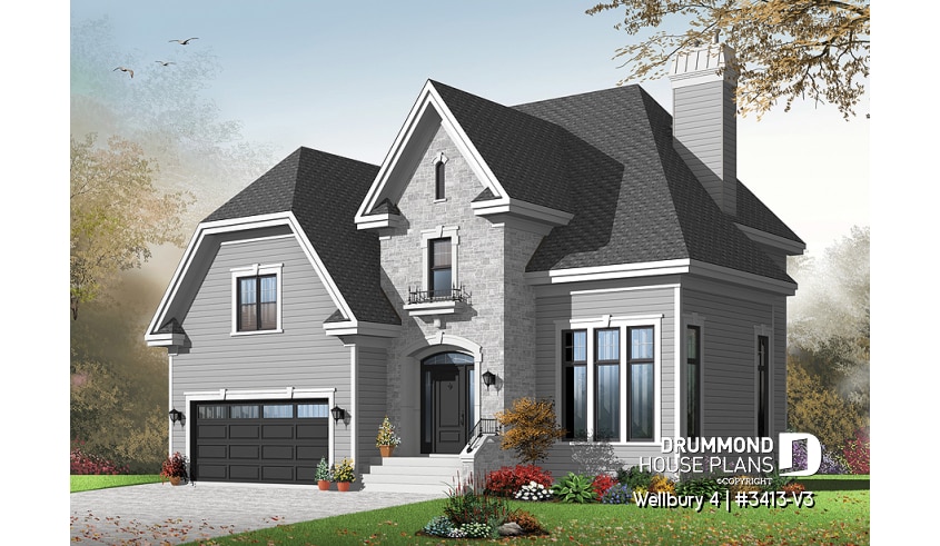 front - BASE MODEL - 4 bedroom house plan, master suite, large laundry room, great kitchen island, double garage - Wellbury 4