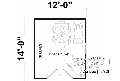 1st level - Shed plan with shelves and hooks for maximum storage - Caribou
