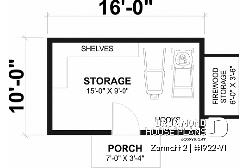1st level - Stylish and simple shed plan with shelf and log storage areas - Zermatt 2