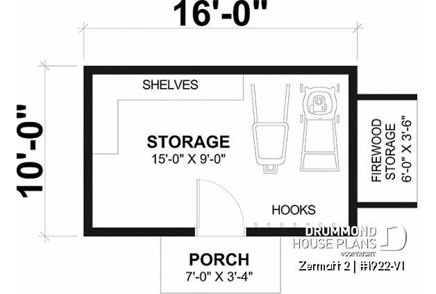 1st level - Stylish and simple shed plan with shelf and log storage areas - Zermatt 2
