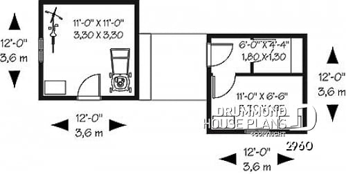 1st level - Double shed plan providing two distinct storage areas - Merisier